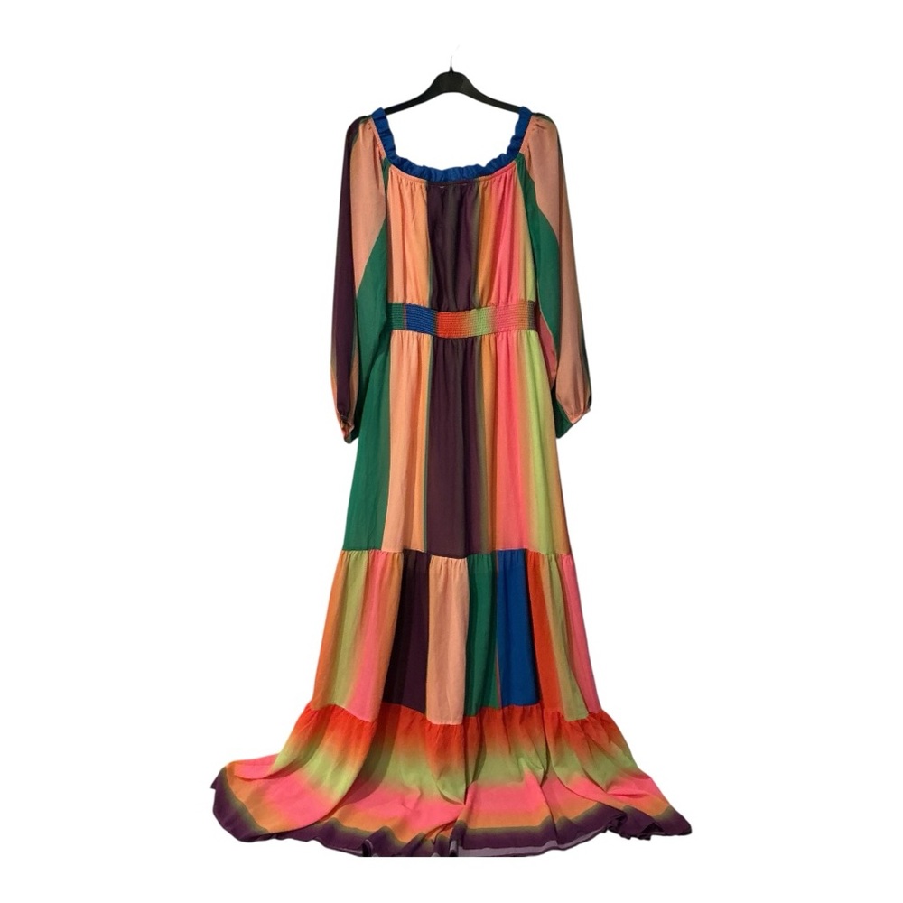 Jealous Tomato Rainbow Boho Maxi Dress with Smocked Waist | Size L AA45 - Picture 3 of 7